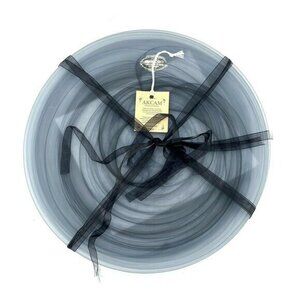AKCAM Turkish Glass Set of 4 Entrée Plates Black-Gray Swirl Dinner Plates 11” W